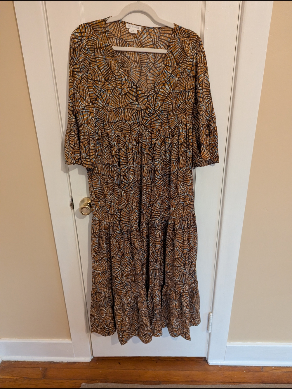 Flowy Maternity Dress Brown Orange Blue